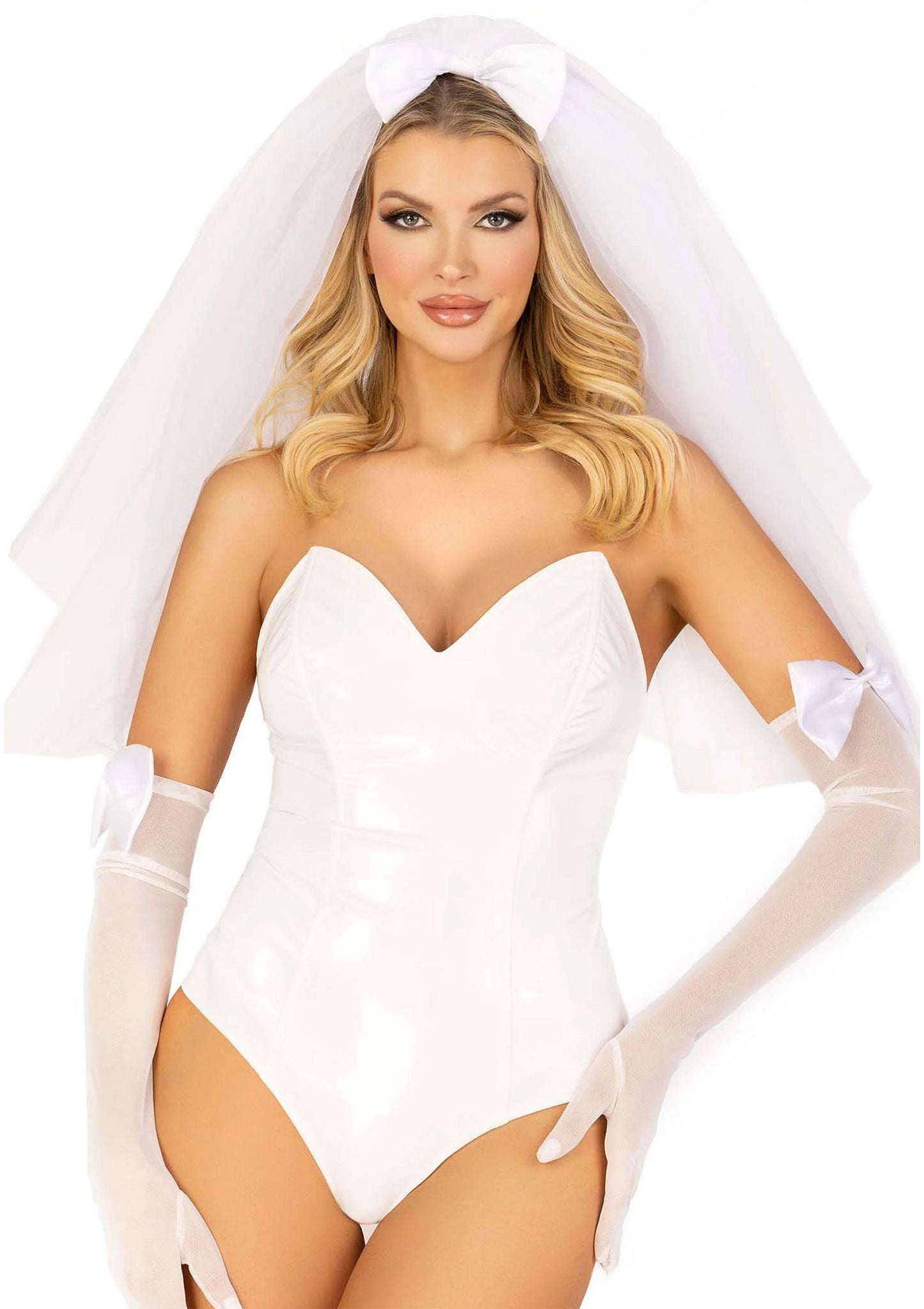 Leg Avenue Vinyl Boned Bodysuit WHITE S - 0