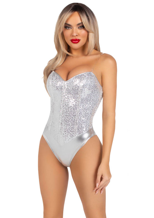 Sequin Boned Crotch Bodysuit - Zilver