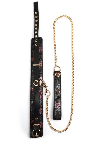 Floral Jacquard Collar & Leash BLACK - 1