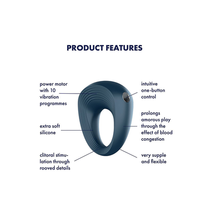 Power Ring - Vibrerende Cockring - Donkerblauw Blau - 5